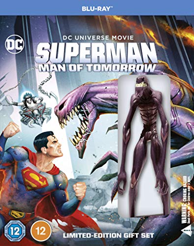 Superman Blu-ray cover featuring Superman, a monster, and a figure collectible.