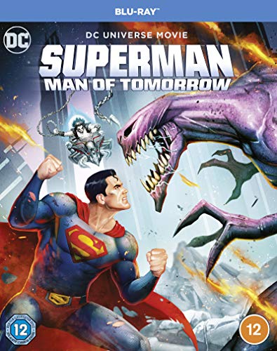 "Blu-ray cover featuring Superman fighting a large purple monster, with another character in the background."