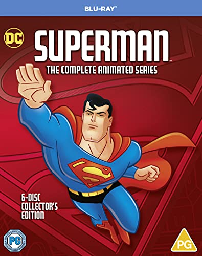 Superman animated series Blu-ray cover featuring a flying, illustrated Superman.