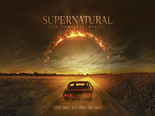 Supernatural" DVD cover with a car driving toward a fiery archway.