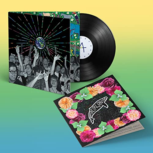 Superorganism vinyl record, album cover with crowd and floral insert.