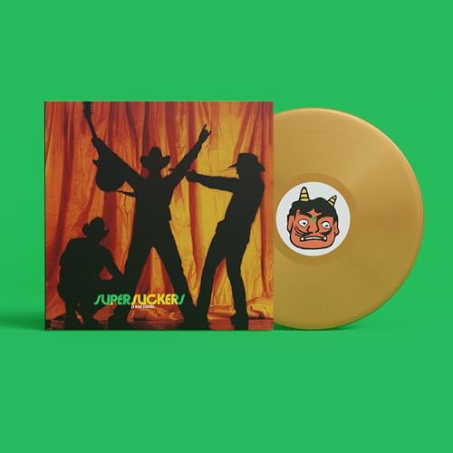 Vinyl record and cover art featuring silhouetted figures against orange.