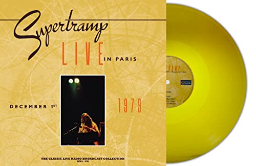 Yellow vinyl record of Supertramp’s “Live In Paris 1979” with album cover.