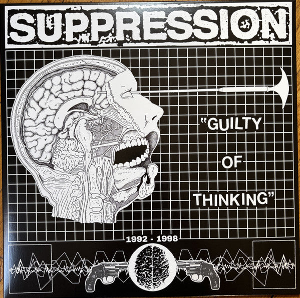 Vinyl record cover: black and white illustration of a brain and open mouth.