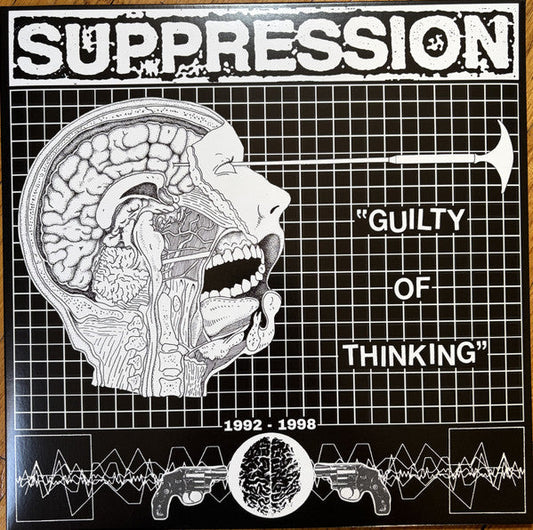 Vinyl record cover: black and white illustration of a brain and open mouth.