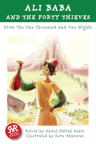 Book cover: Ali Baba and the Forty Thieves, illustrated with a desert scene.