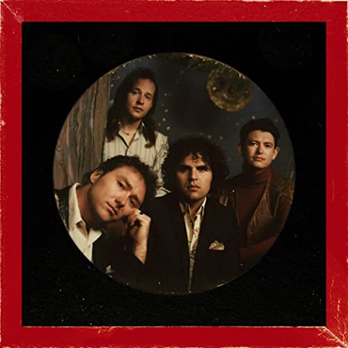 Surf Curse band portrait within a red frame, celestial background.