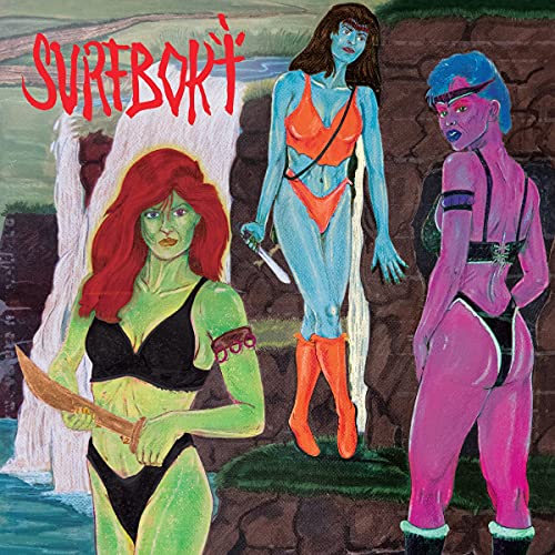 Album cover for Surfbort's "Friendship Music" featuring three stylized female figures.