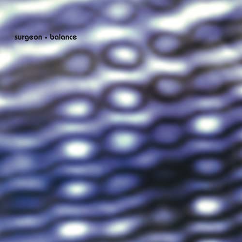 Vinyl record cover for Surgeon’s “Balance” with abstract blue wave pattern.