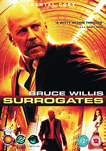 Surrogates" DVD cover featuring Bruce Willis, with smaller images below.