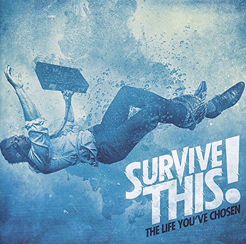 CD cover: man falling with briefcase in blue, textured water.