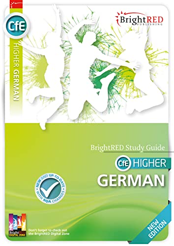 BrightRED study guide cover for Higher German featuring white silhouettes of jumping students.