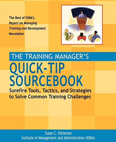 Book cover: "The Training Manager's Quick-Tip Sourcebook" with illustrated speaker.