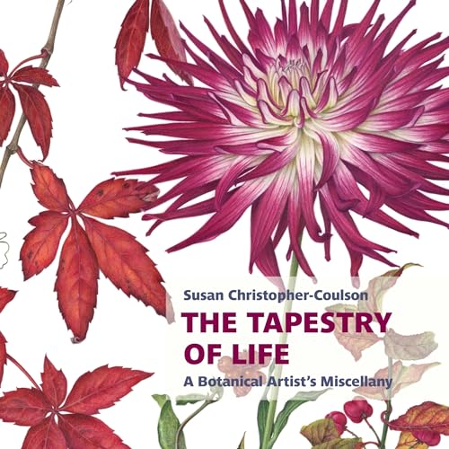 Close-up of a vibrant pink dahlia and red leaves, book cover.