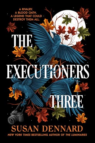 Book cover featuring three blue birds, falling leaves, and a full moon.