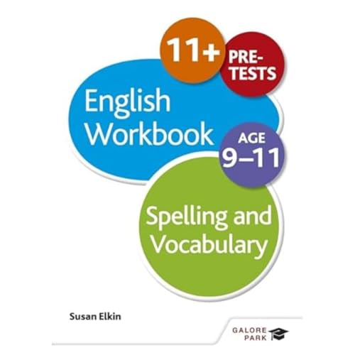 Colorful workbook cover for English spelling and vocabulary, ages 9-11.
