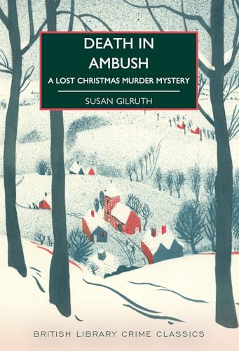 Book cover illustration of a snowy village seen through dark trees with red buildings.
