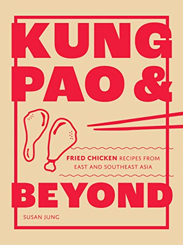Cookbook cover with red text, chicken illustrations, and chopsticks.