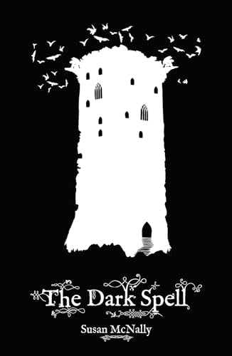 Black cover with white silhouette of a castle and flying birds.