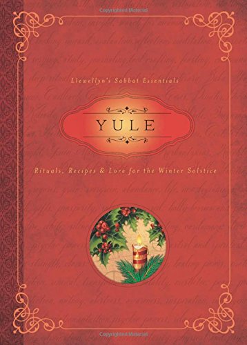Red book cover with "Yule" title, holly, and a lit candle image.