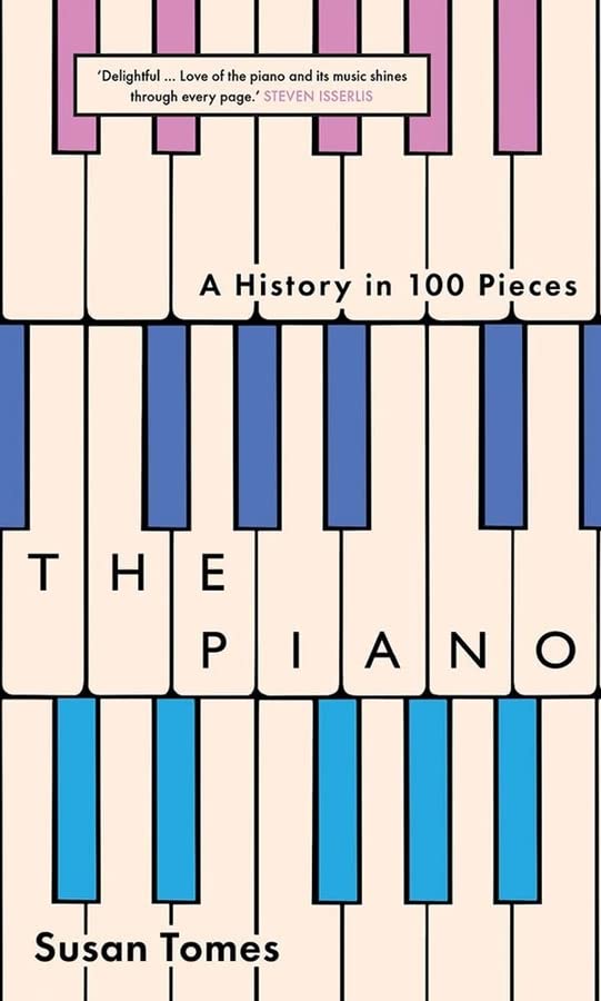 Book cover featuring a stylized piano keyboard pattern with pink and blue keys.
