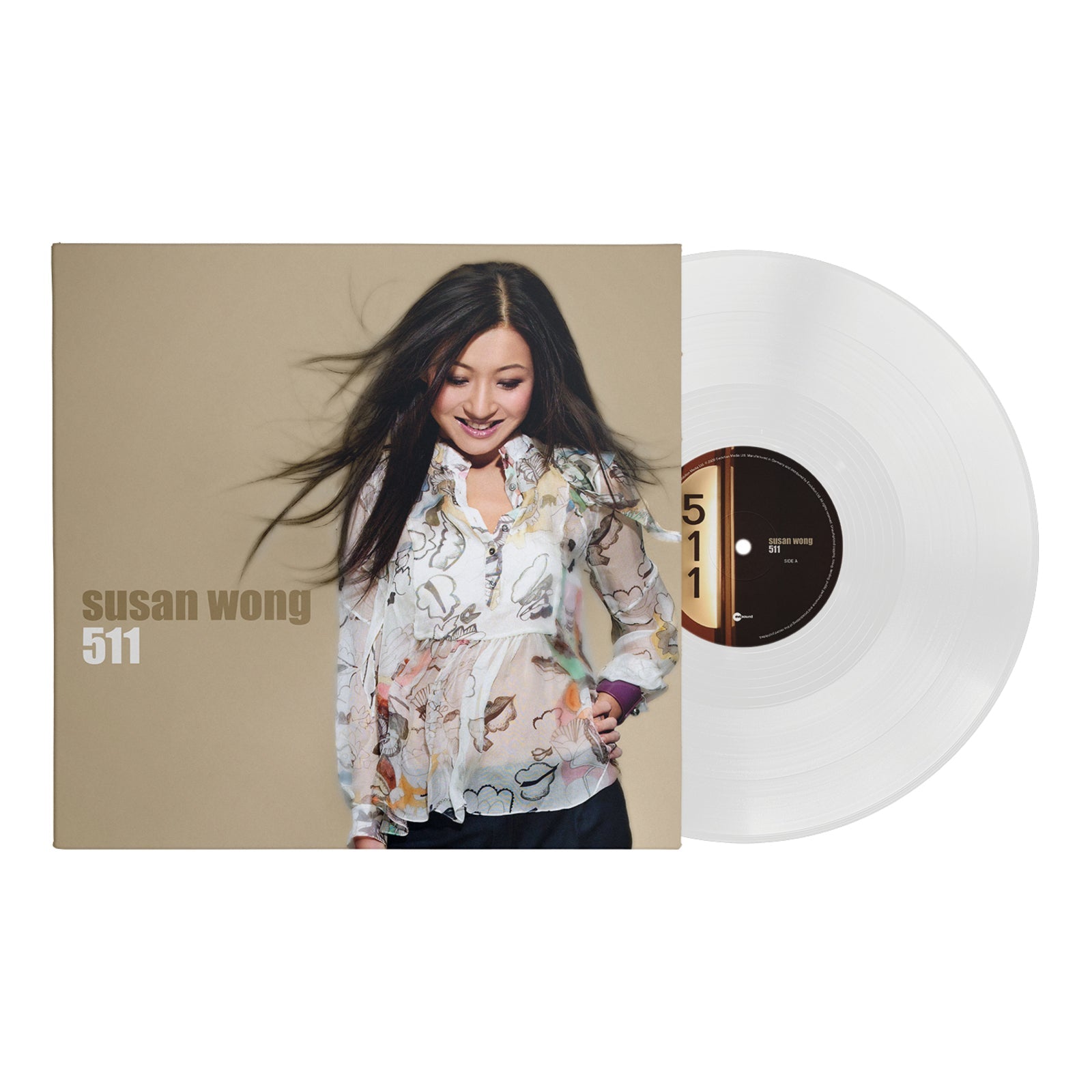 Susan Wong’s “511” vinyl record cover and translucent white disc.