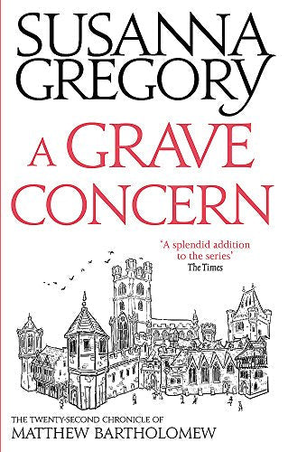 Book cover: “A Grave Concern” by Susanna Gregory, with a town illustration.
