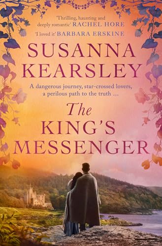 Book cover showing a couple looking at a castle over a sunset landscape.