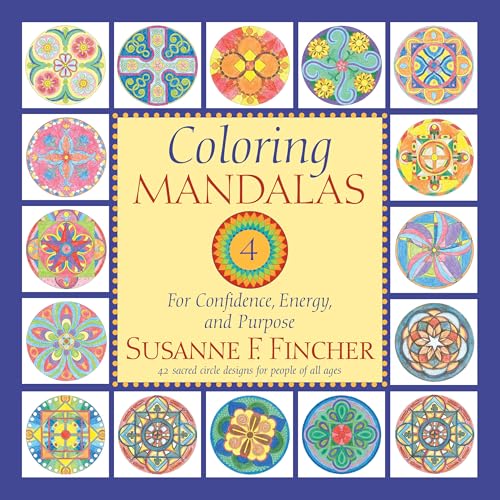 Book cover with colorful mandala designs and title "Coloring Mandalas 4".