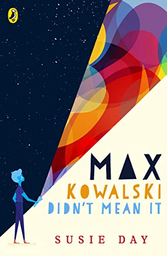 Book cover: boy looking up at colorful, abstract shapes against a night sky.