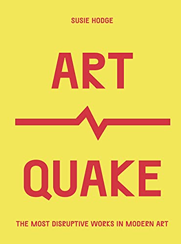Book cover with yellow background, red text reading Art Quake, and a central heartbeat line.