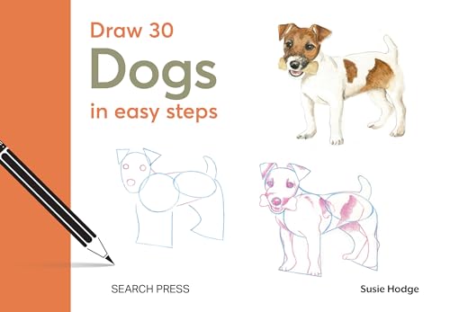 Book cover: "Draw 30 Dogs" with illustrations and a pencil.