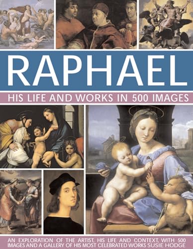 Book cover titled Raphael featuring a collage of his famous Renaissance paintings and portraits.