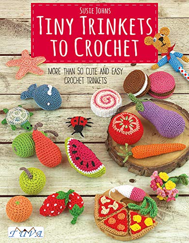 Crochet pattern book cover featuring colorful, small crocheted food and animal toys.