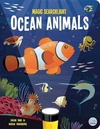 Book cover with illustrated ocean animals and a flashlight beam.