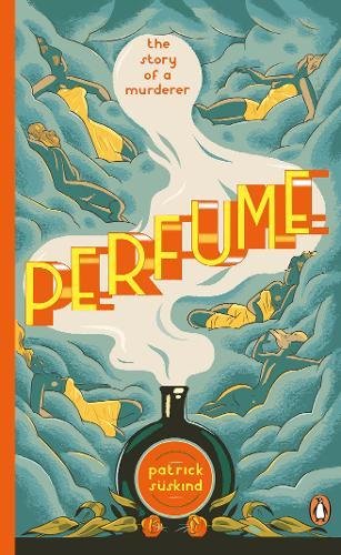 Book cover for "Perfume" with illustrated figures and a perfume bottle.