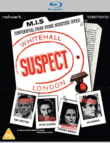 Suspect" Blu-ray cover with red stamped text, photos, and a telephone.