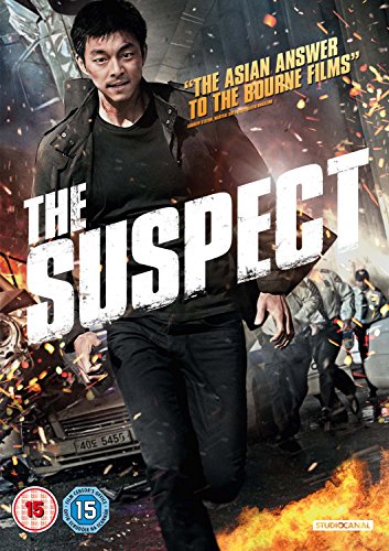 DVD cover for "The Suspect" featuring a man running through destruction.