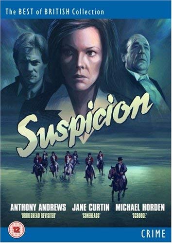 DVD cover for "Suspicion" featuring a woman’s face and horseback riders.