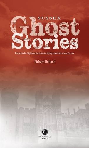 Book cover titled Sussex Ghost Stories featuring a red sky and a misty castle.