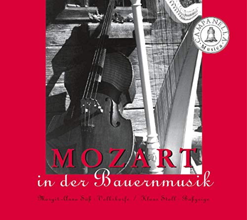 CD cover featuring a cello, harp, and the name "MOZART" in white letters.
