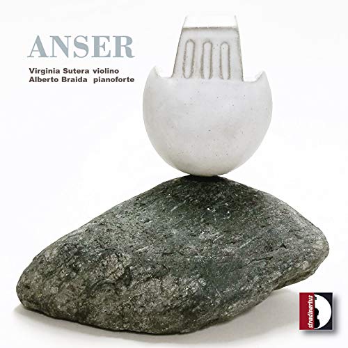 CD cover: white sculpture balancing on a dark rock, text "ANSER".