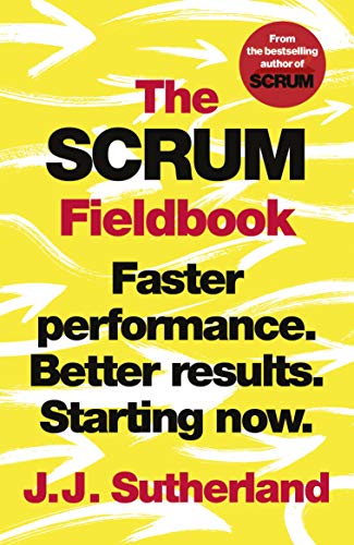 Book cover: "The Scrum Fieldbook" with yellow and black design.