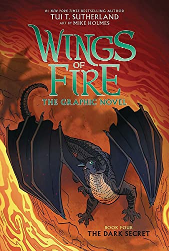 Black dragon with spread wings against a fiery orange and yellow background.