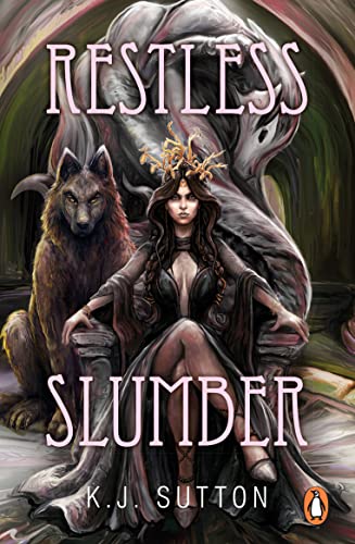 Book cover: woman with wolf and tree-like figures in dark fantasy art.