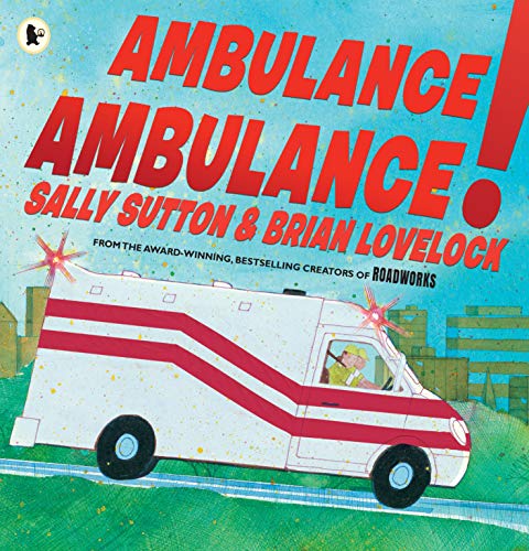 Illustrated children’s book cover featuring a red and white ambulance.