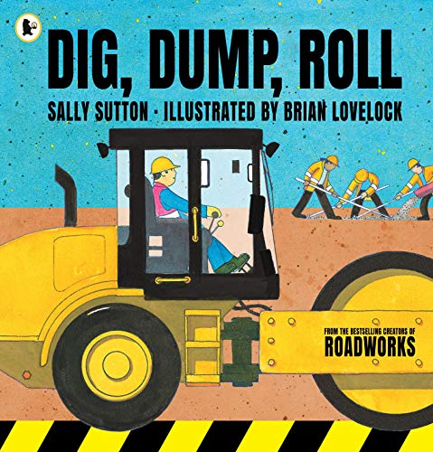 Book cover featuring a yellow bulldozer and construction workers.