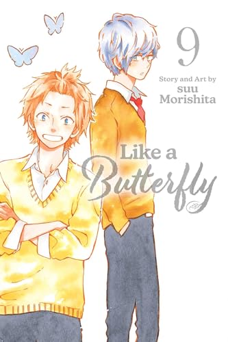 Manga volume cover with two young men and butterflies.