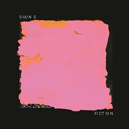 A pink, textured paint square on a black background with Suuns and Fiction text.
