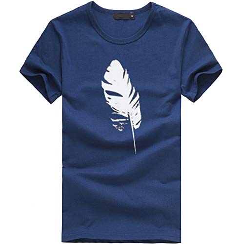 Dark blue t-shirt with a large white feather graphic on the front.